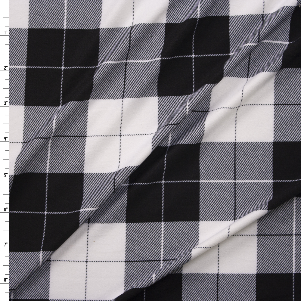 Black and White Large Plaid Double Brushed Poly/Spandex Knit Fabric By The Yard