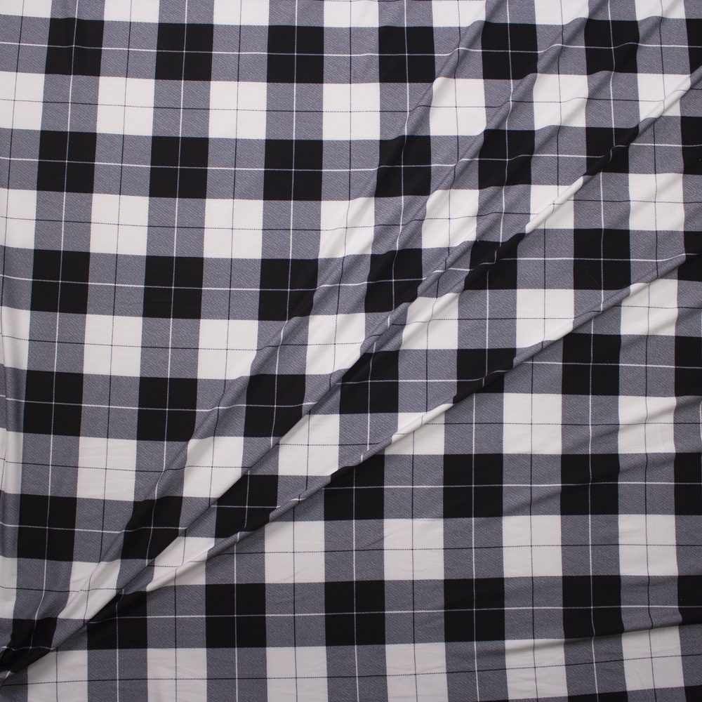 Black and White Large Plaid Double Brushed Poly/Spandex Knit Fabric By The Yard - Wide shot