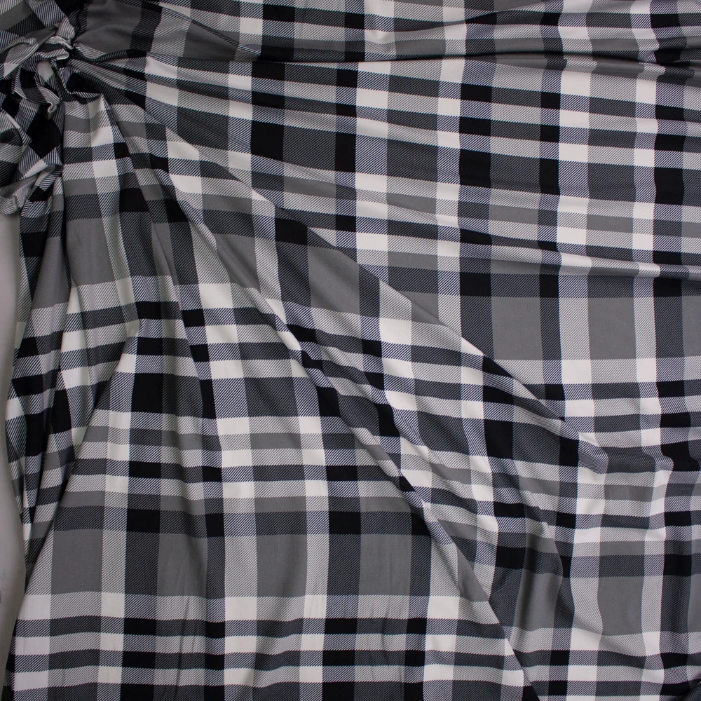 Black, Grey, and White Plaid Double Brushed Poly/Spandex Knit Fabric By The Yard - Wide shot