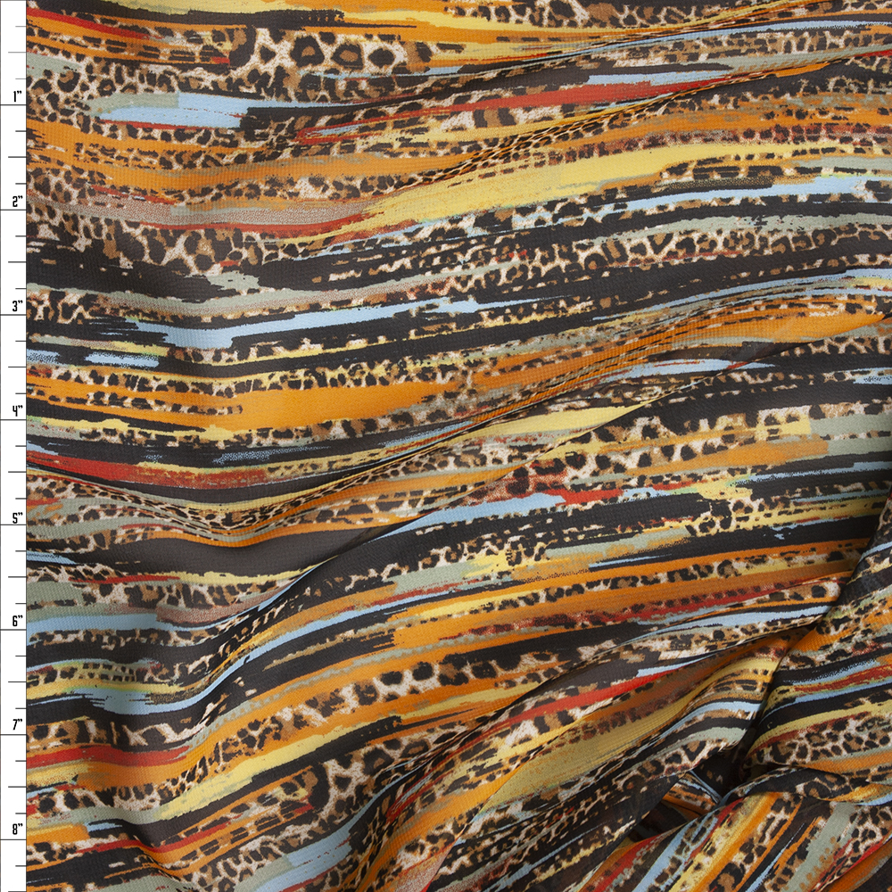 Cheetah Brushstroke Abstract Designer Poly Chiffon Fabric By The Yard