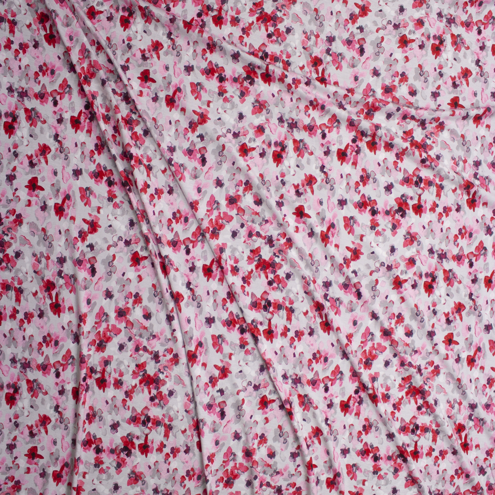 Red, Pink, and Silver Floral Watercolors Fabric By The Yard - Wide shot