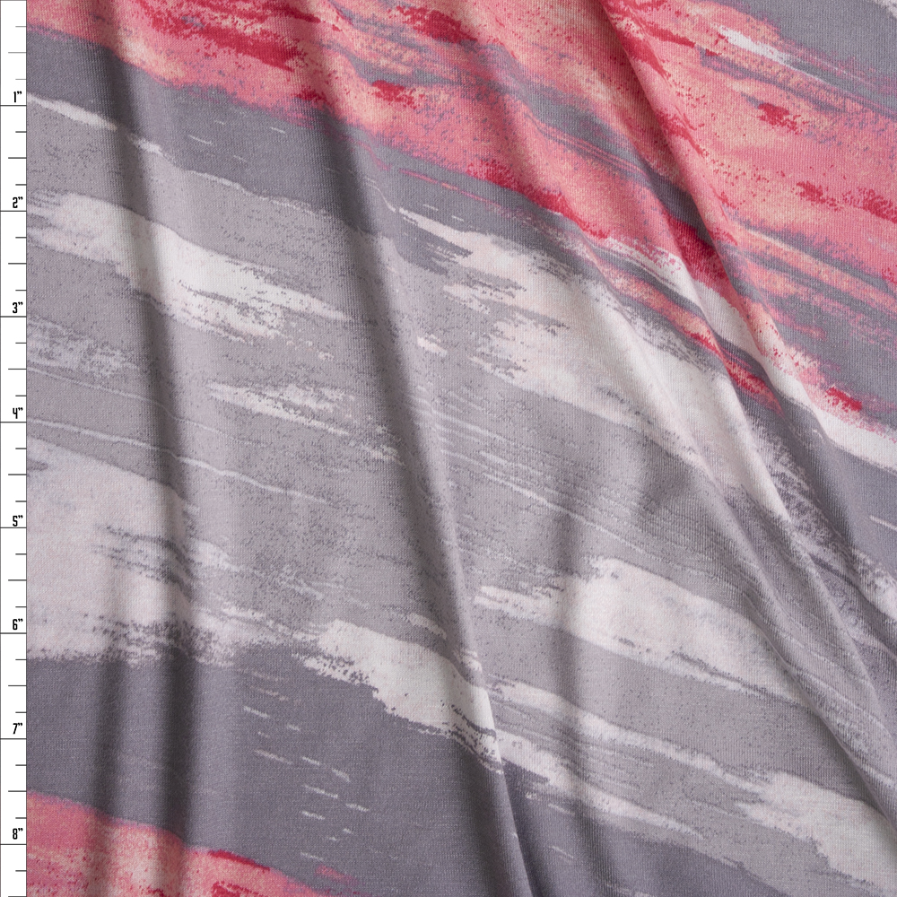 Pink, Grey, and White Diagonal Paint Streaks Fabric By The Yard
