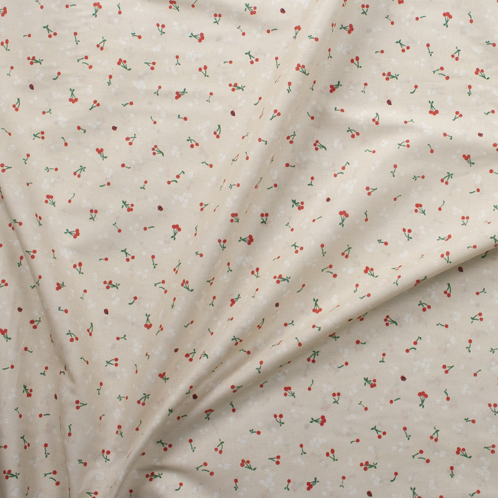 Cheery Blossom Natural Tiny Cherries Cotton Lawn from Robert Kaufman Fabric By The Yard - Wide shot