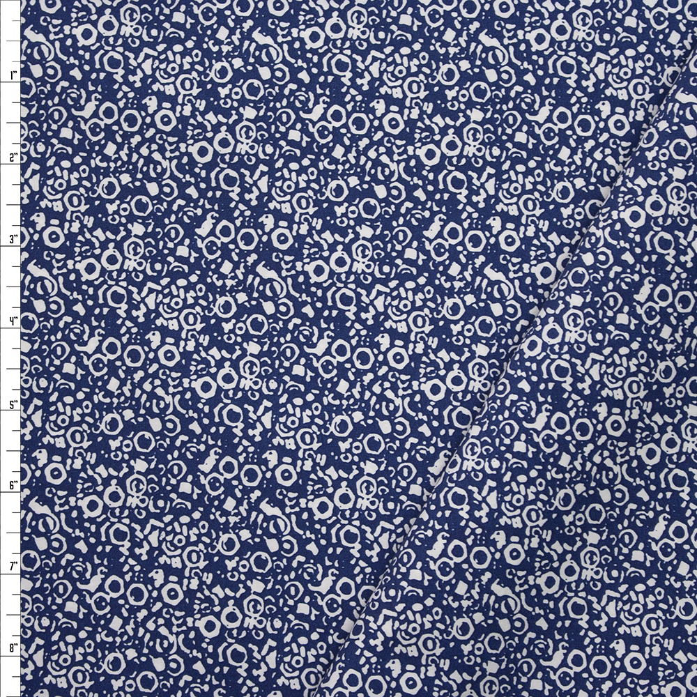 Navy Grunge Geo Floral  Total Super Classic High Count Poplin Fabric By The Yard