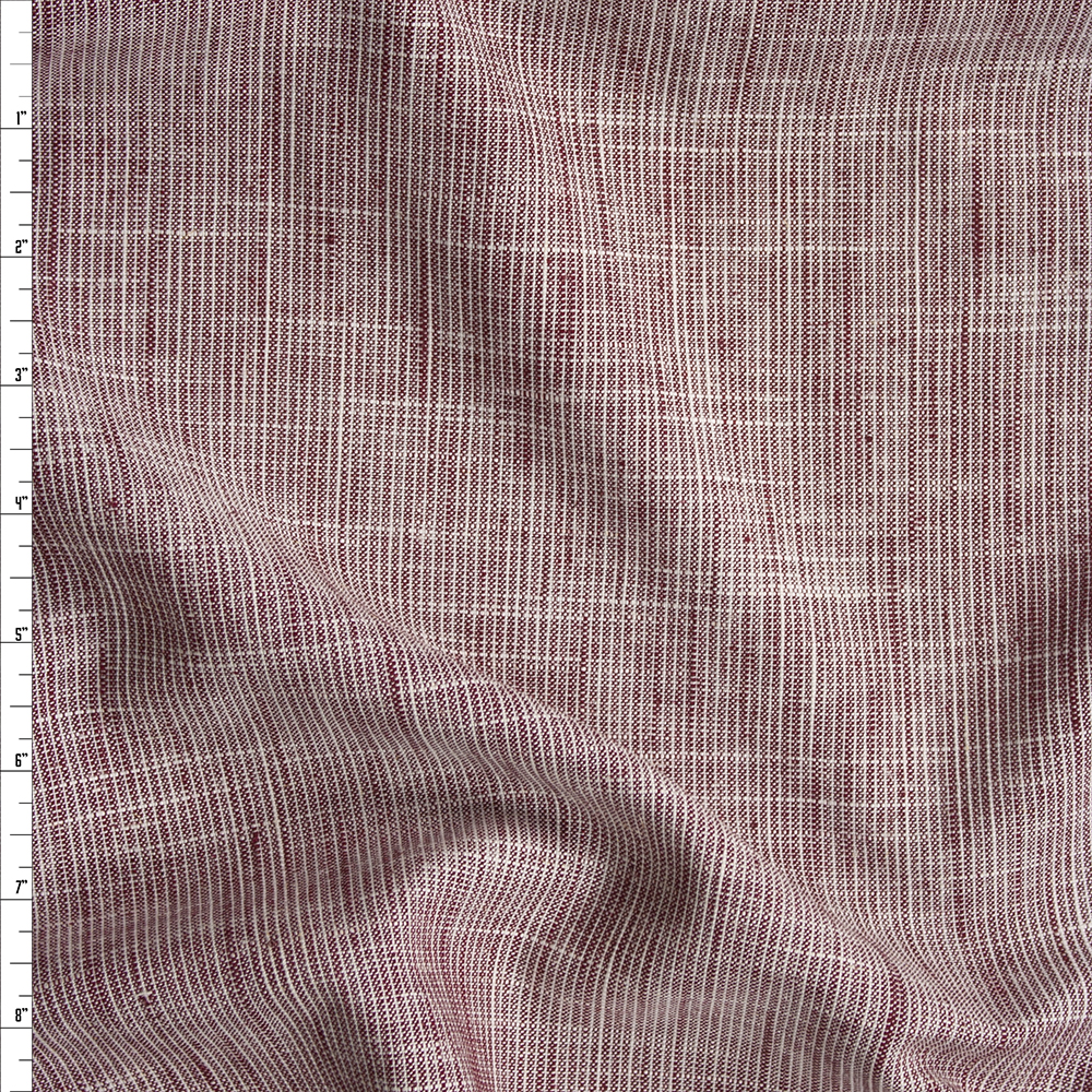 Wine and Ivory Rustic Texture Cotton/Linen Blend Fabric By The Yard