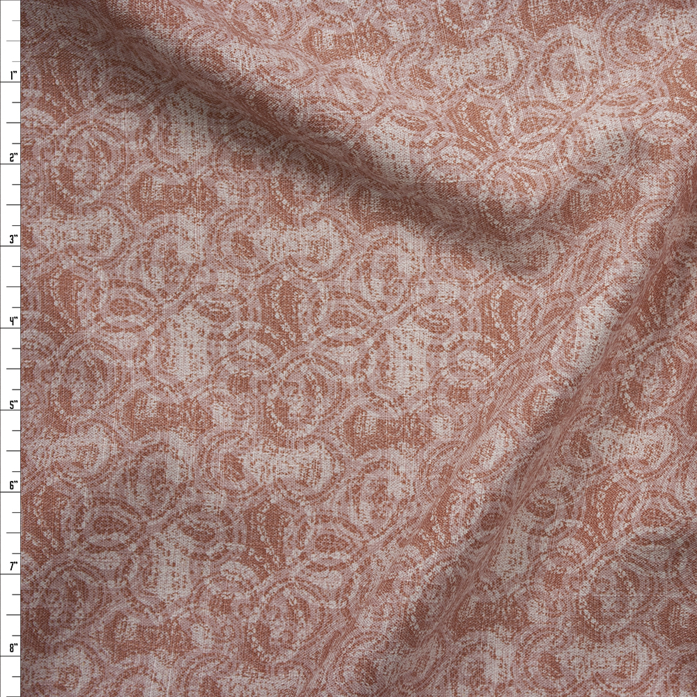 Dusty Mauve and Blush Layered Ornamental Cotton/Linen Blend Fabric By The Yard