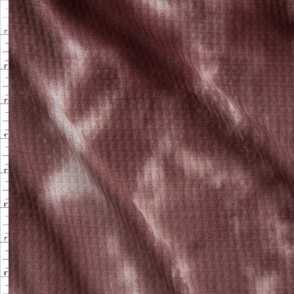 Wine and Mauve Tie Dye Waffle Knit Fabric By The Yard