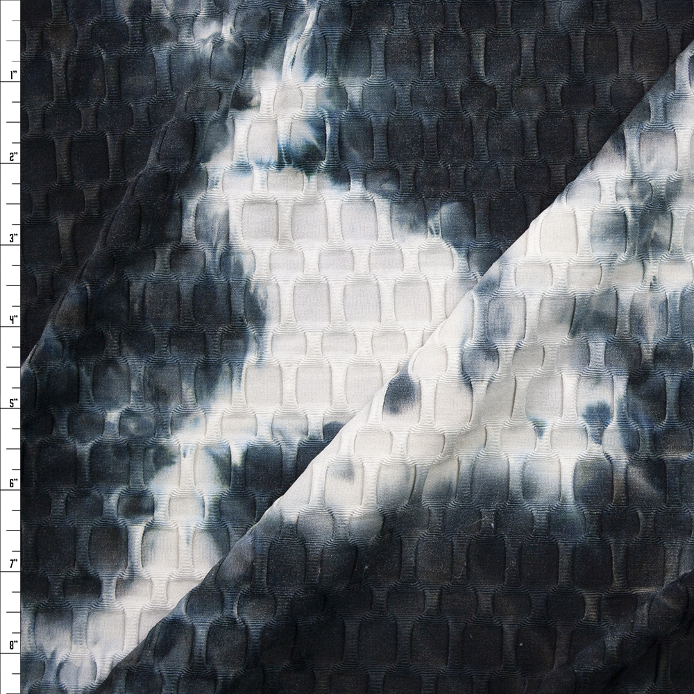 Midnight and White Stretch Honeycomb Lycra Fabric By The Yard