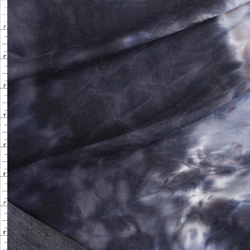 Grey, Black, and White Tie Dye French Terry Fabric By The Yard