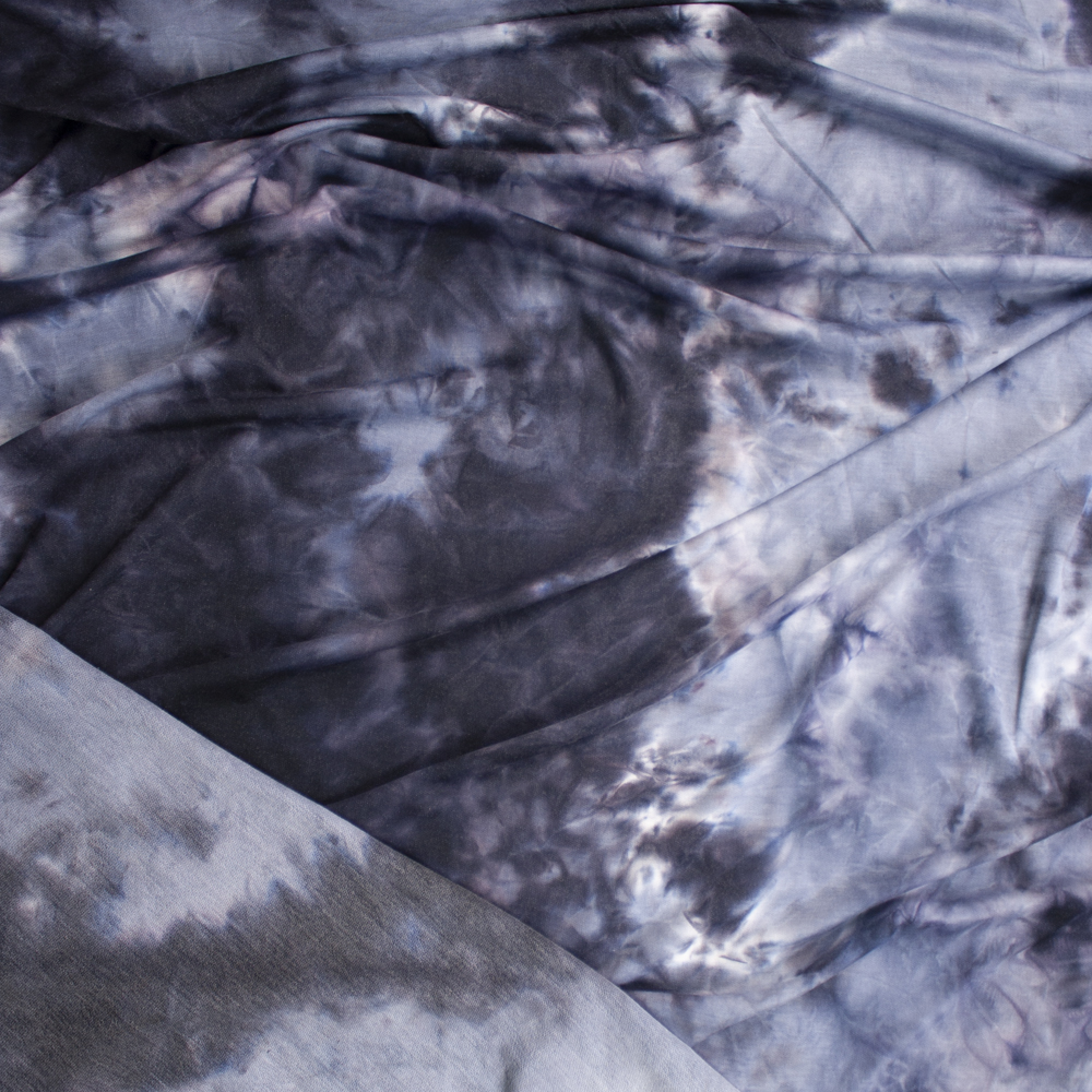 Grey, Black, and White Tie Dye French Terry Fabric By The Yard - Wide shot
