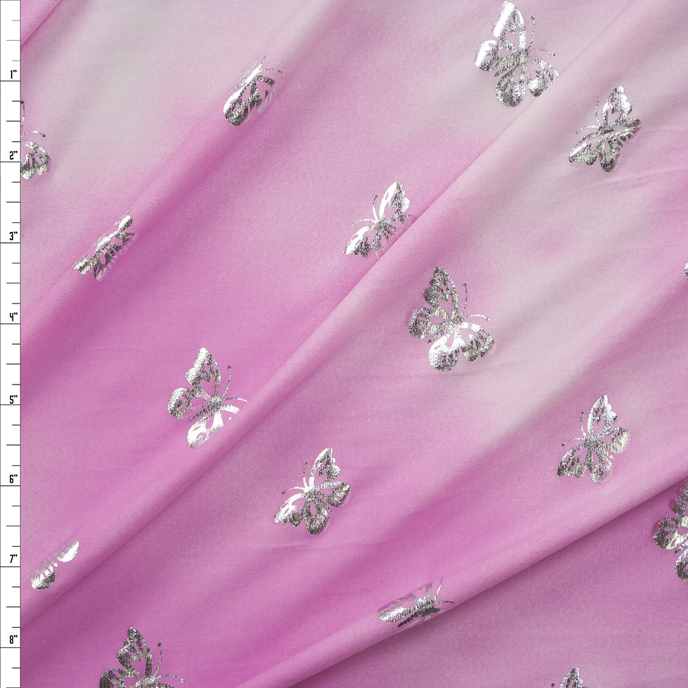 Metallic Silver on Cloudy Pink Stretch Double Brushed Poly/Spandex Knit Fabric By The Yard