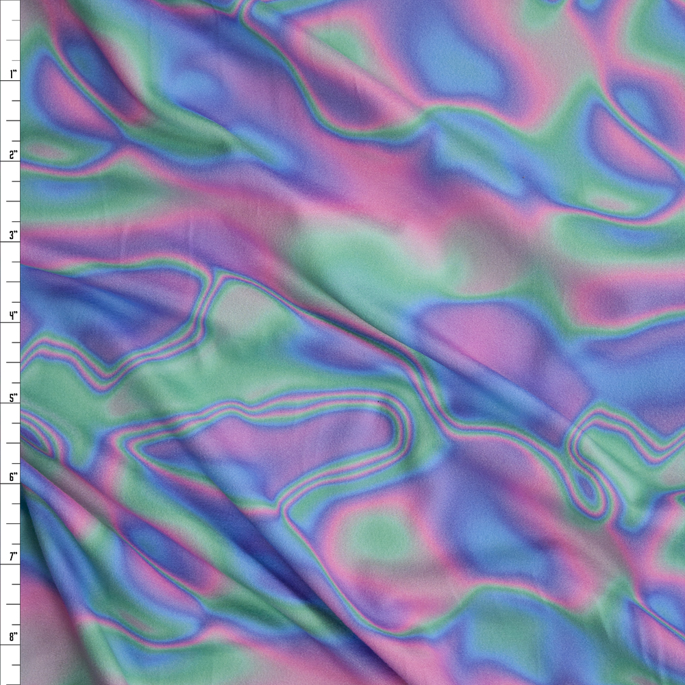 Pink, Mint, Aqua, and Lilac Liquid Color Stretch Double Brushed Poly/Spandex Knit Fabric By The Yard