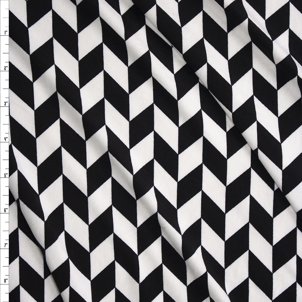 Black and White Broken Chevron Stretch Double Brushed Poly/Spandex Knit Fabric By The Yard