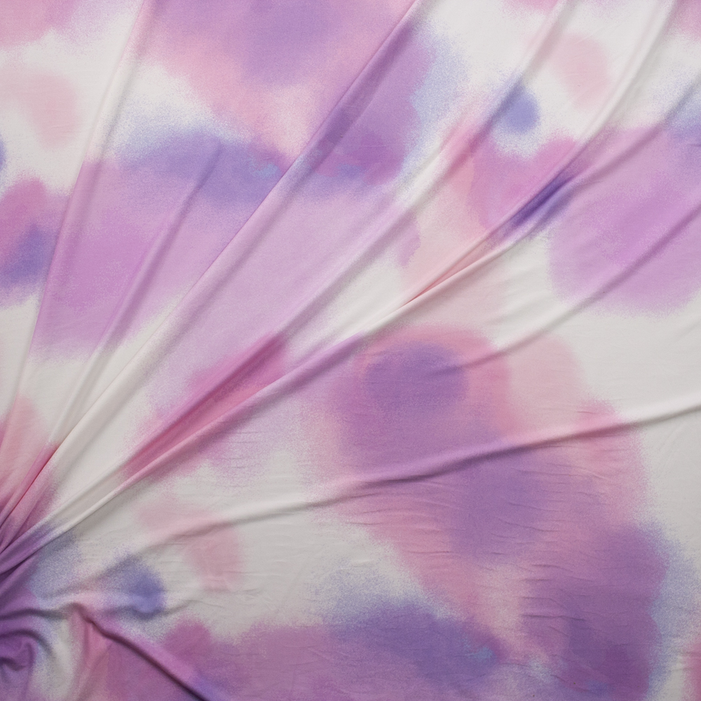 Pink, Lilac, and White Soft Spray Stretch Double Brushed Poly/Spandex Knit Fabric By The Yard - Wide shot