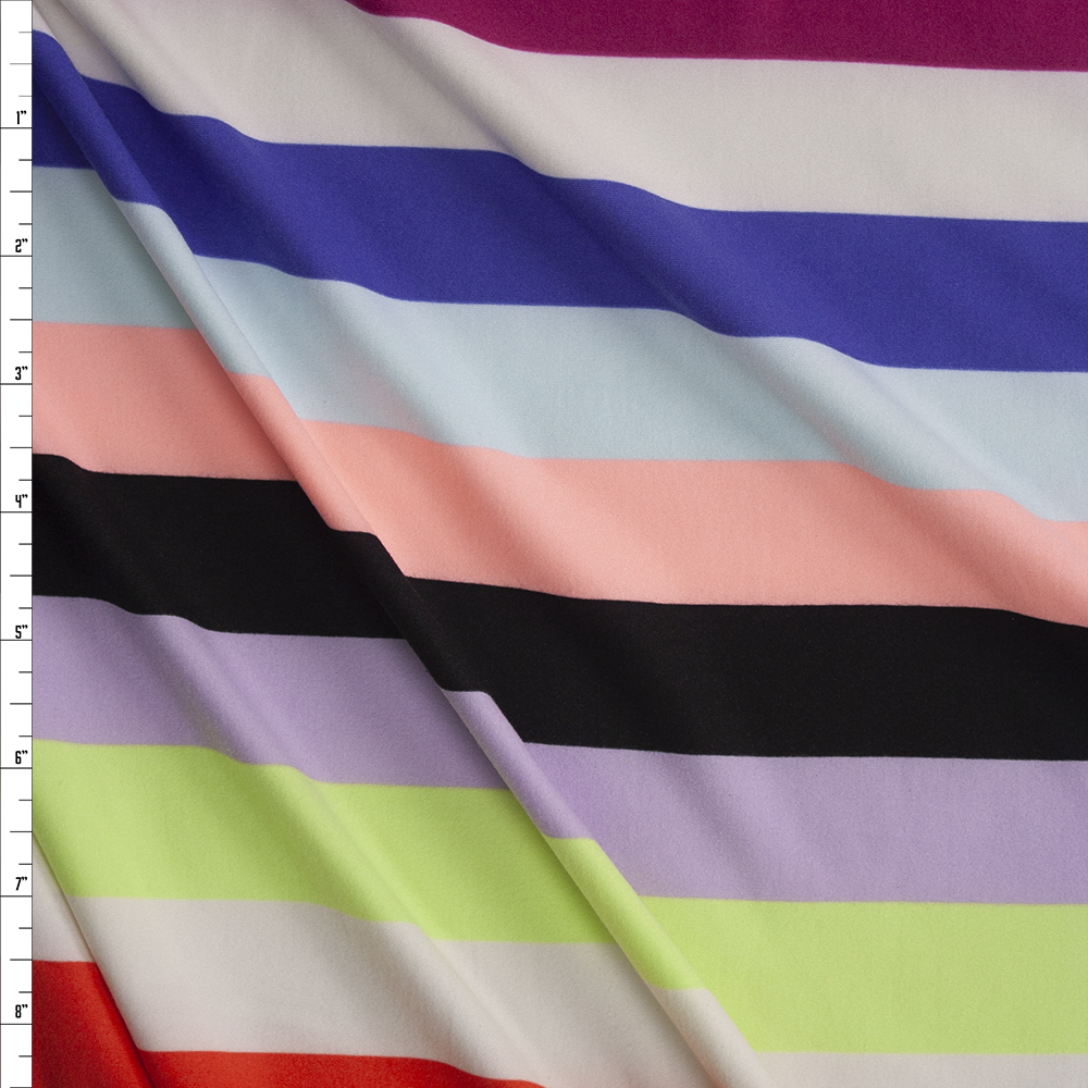 Horizontal Multi 1.25” Stripe Stretch Double Brushed Poly/Spandex Knit Fabric By The Yard