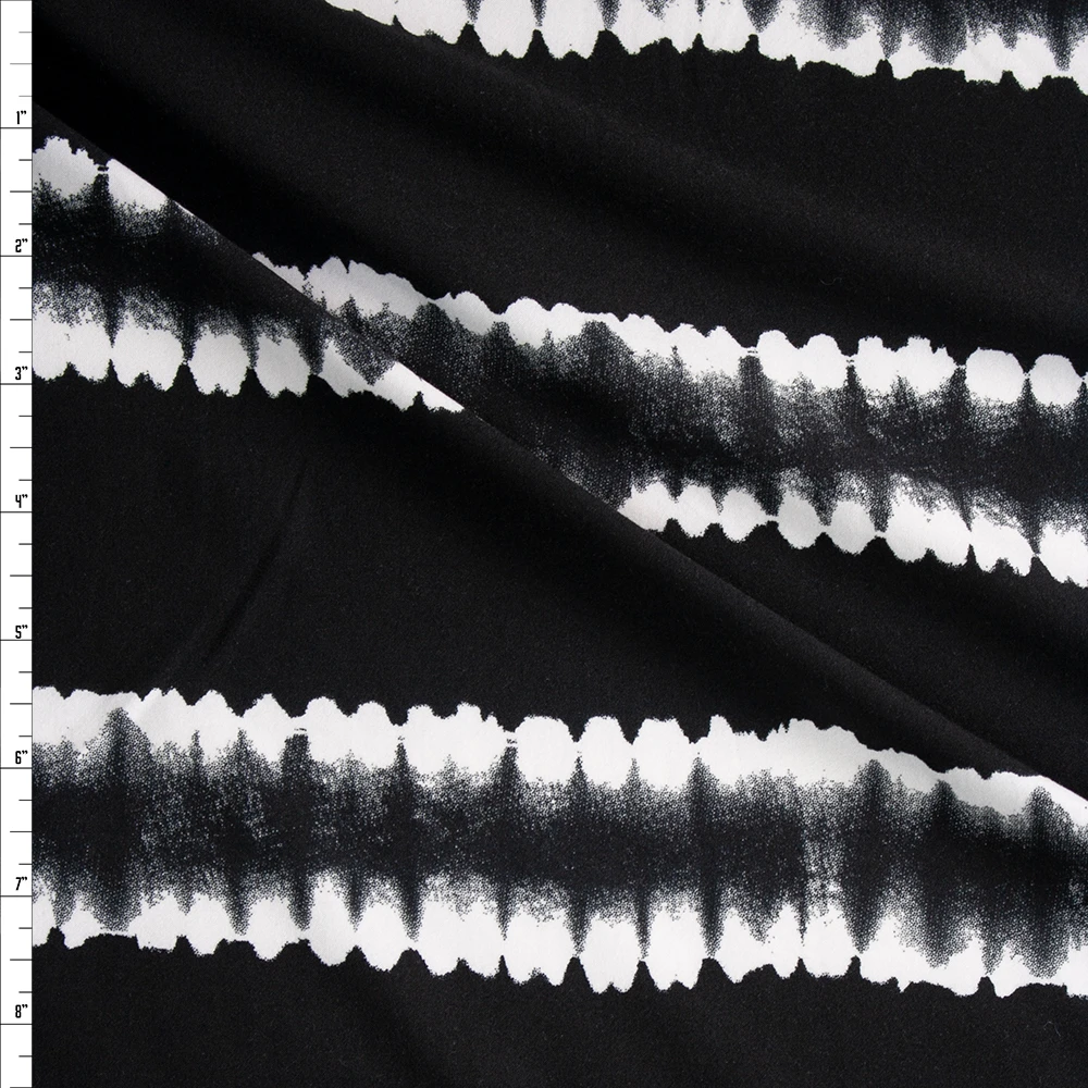 White on Black Horizontal Dye Stripe Stretch Double Brushed Poly/Spandex Knit Fabric By The Yard