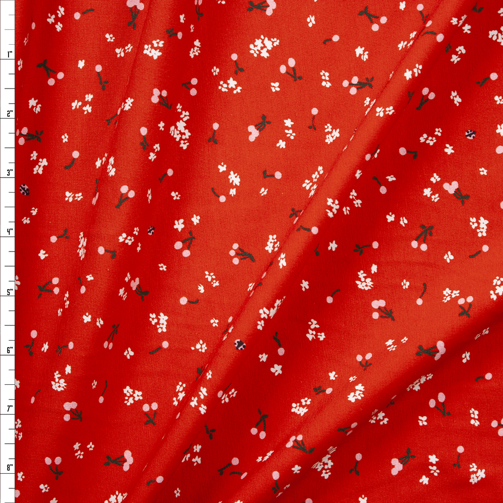 Cheery Blossom Ladybug Stretch Cotton Jersey from Robert Kaufman Fabric By The Yard