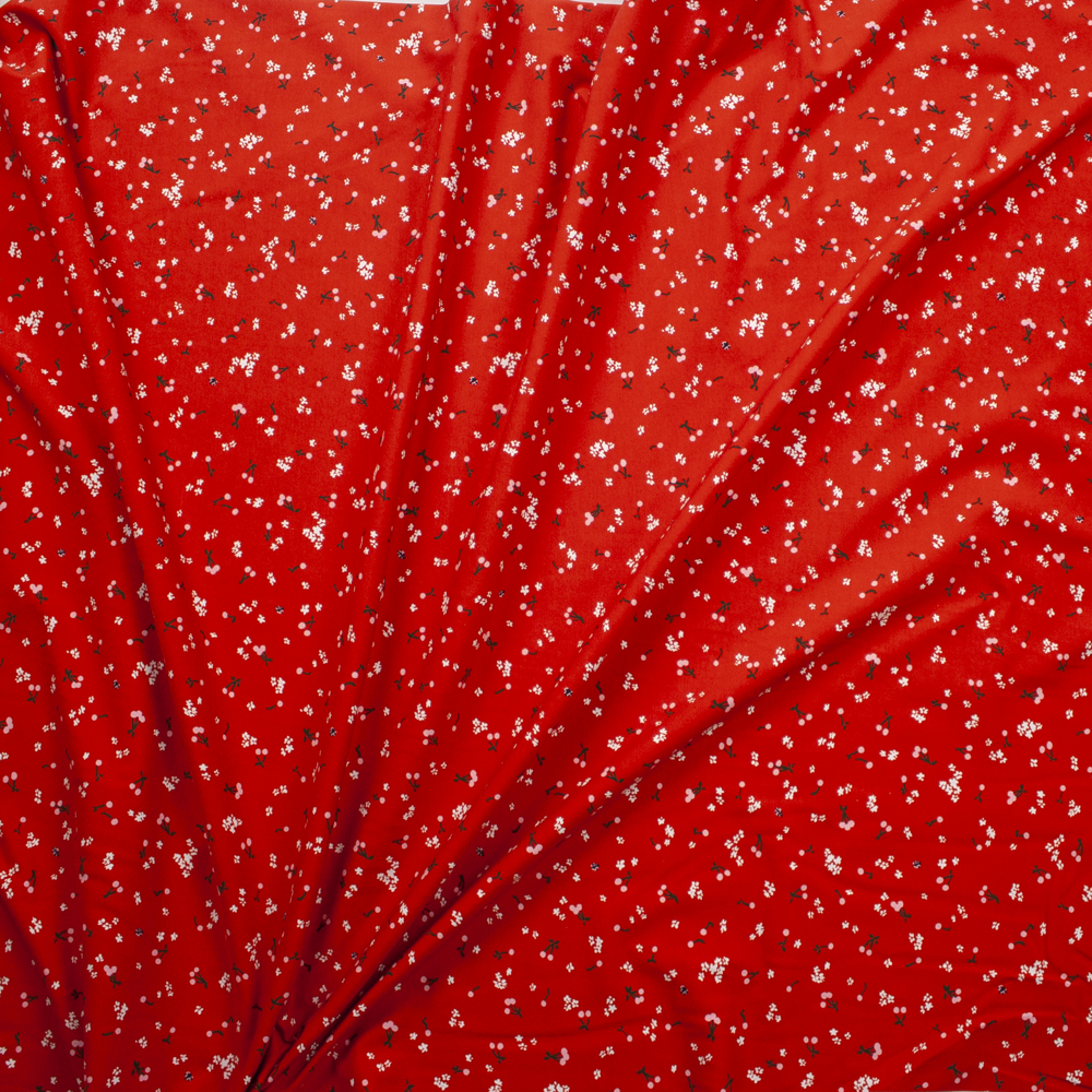 Cheery Blossom Ladybug Stretch Cotton Jersey from Robert Kaufman Fabric By The Yard - Wide shot