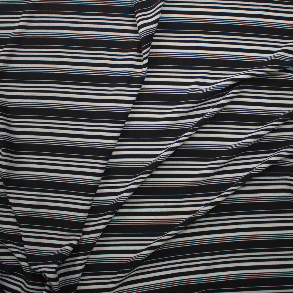 Black and Offwhite Vertical Stripe Poly Bubble Crepe Fabric By The Yard - Wide shot