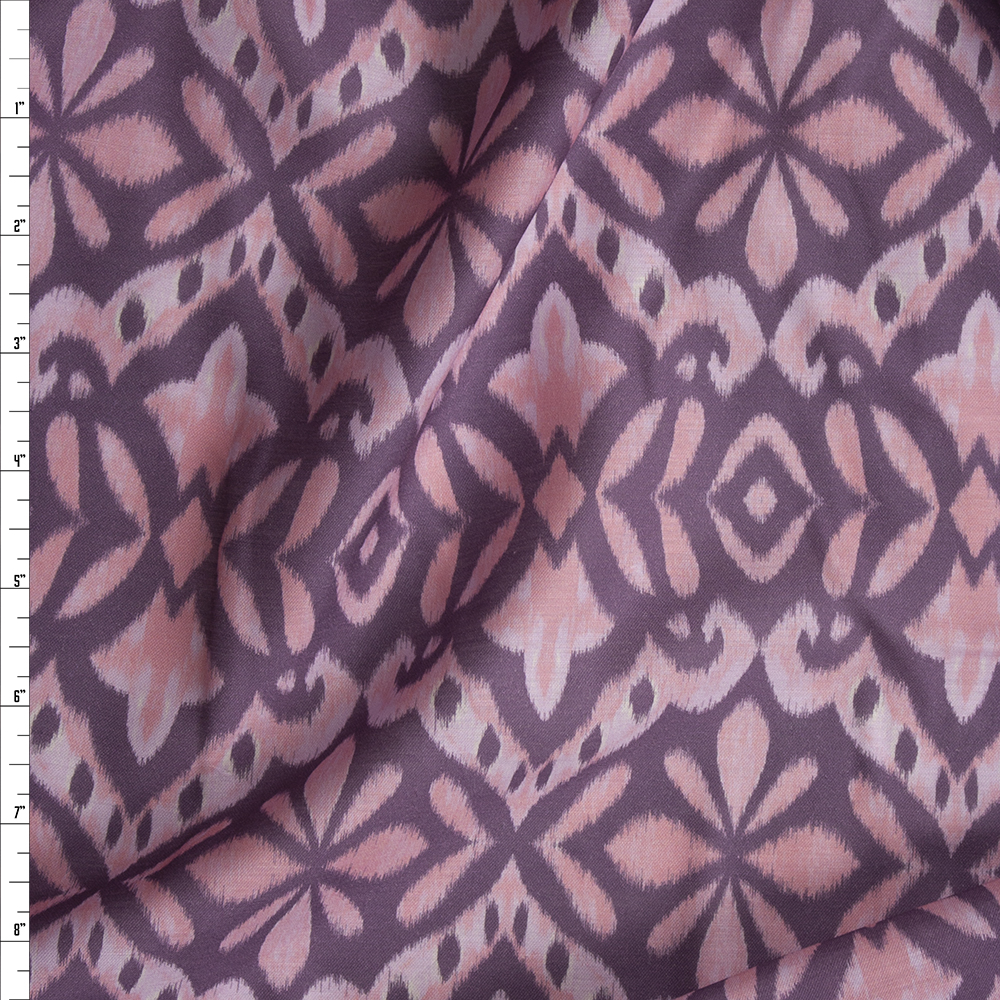 Pink and Dusty Lilac Ikat Cotton/Silk Voile Fabric By The Yard