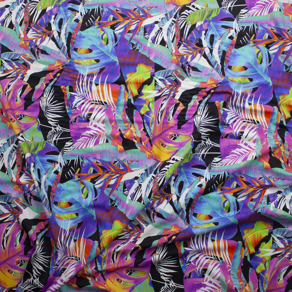 Vibrant Multi Color Island Floral Stretch Nylon/Spandex Performance Knit Fabric By The Yard - Wide shot