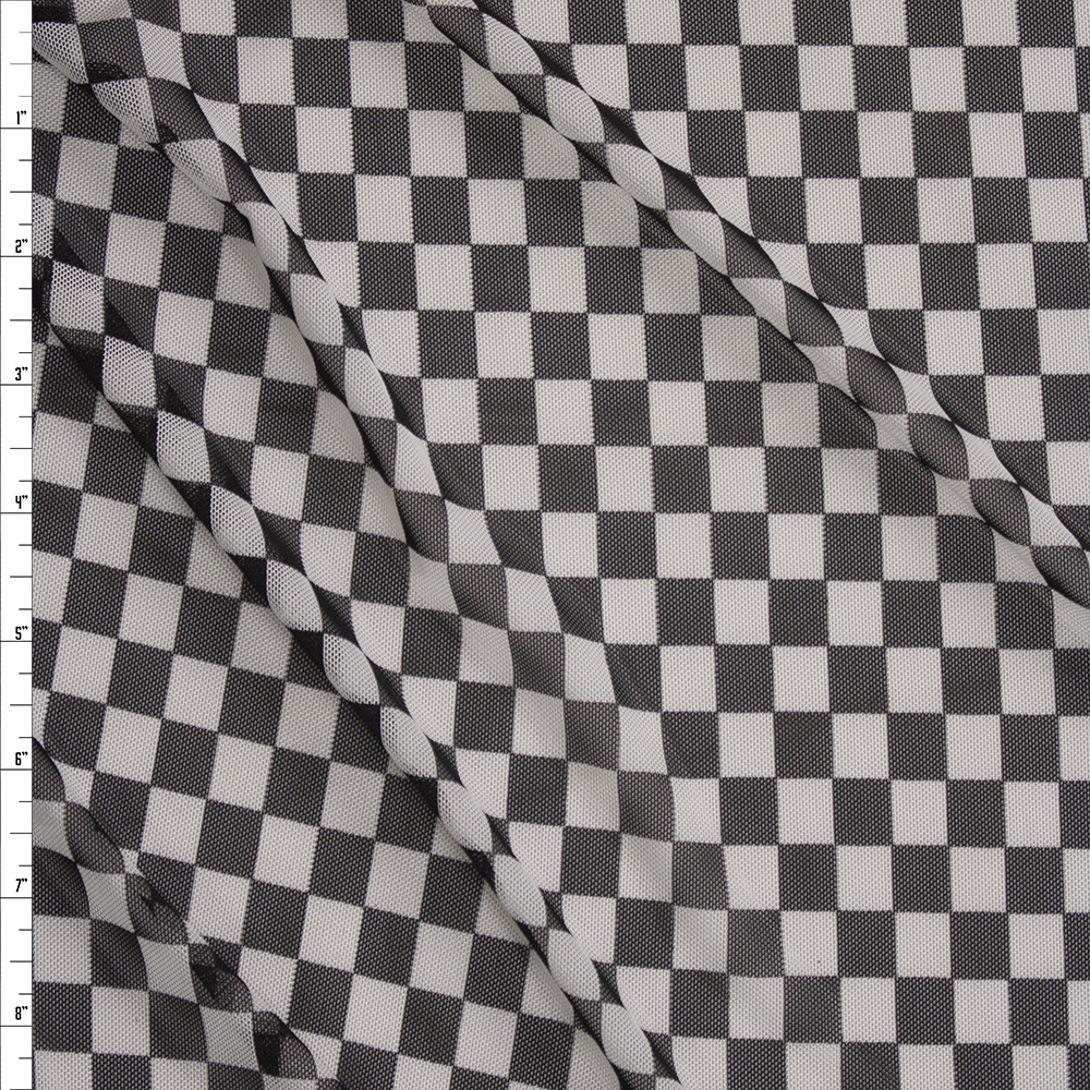 Black and White Checkers Stretch Power Mesh Fabric By The Yard