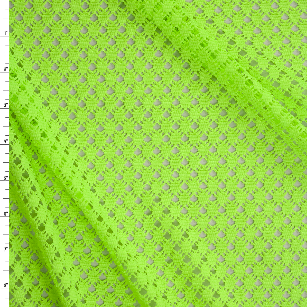Neon Yellow Diagonal Pattern Crochet Lace Fabric By The Yard