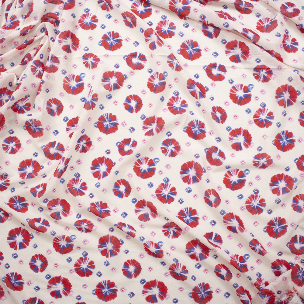 Red and Purple Flowers on Ivory Rayon Gauze Fabric By The Yard - Wide shot