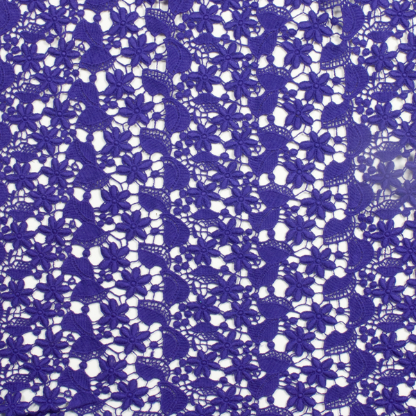 Bright Purple Chunky Floral Cotton Lace - Wide shot to show pattern.