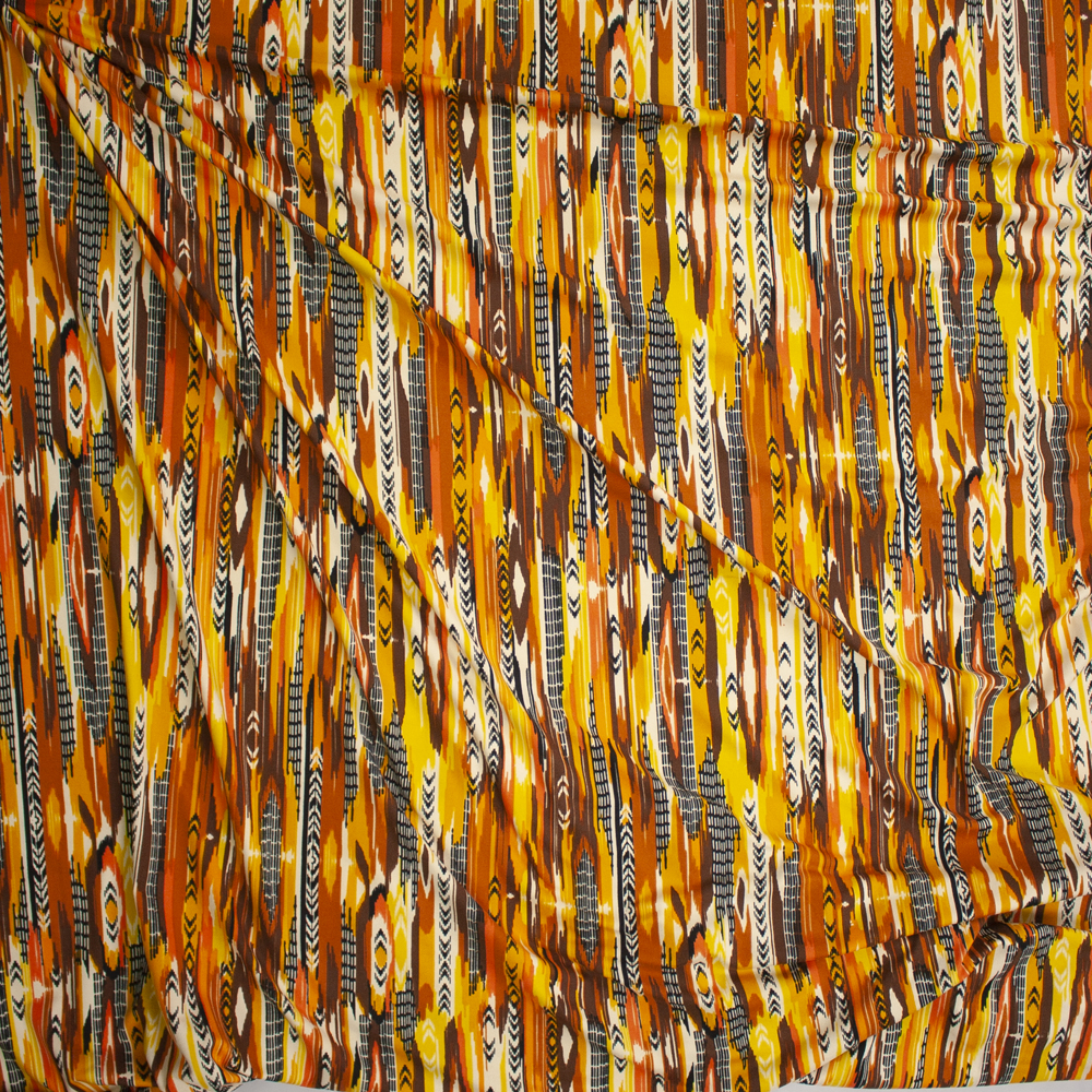 Orange, Rust, Yellow, and Black Southwestern Streaks Double Brushed Poly/Spandex Knit Fabric By The Yard - Wide shot