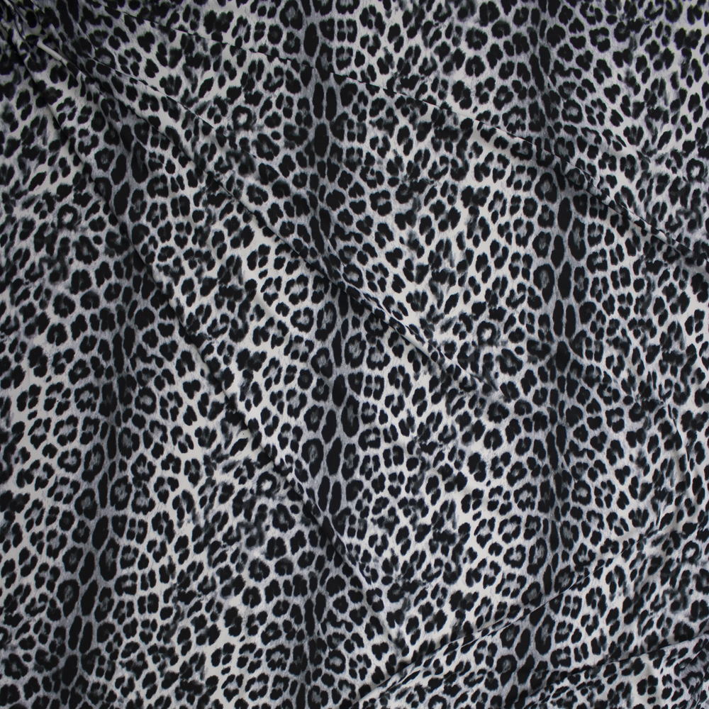 Grey and Black Leopard Print Double Brushed Poly/Spandex Knit Fabric By The Yard - Wide shot
