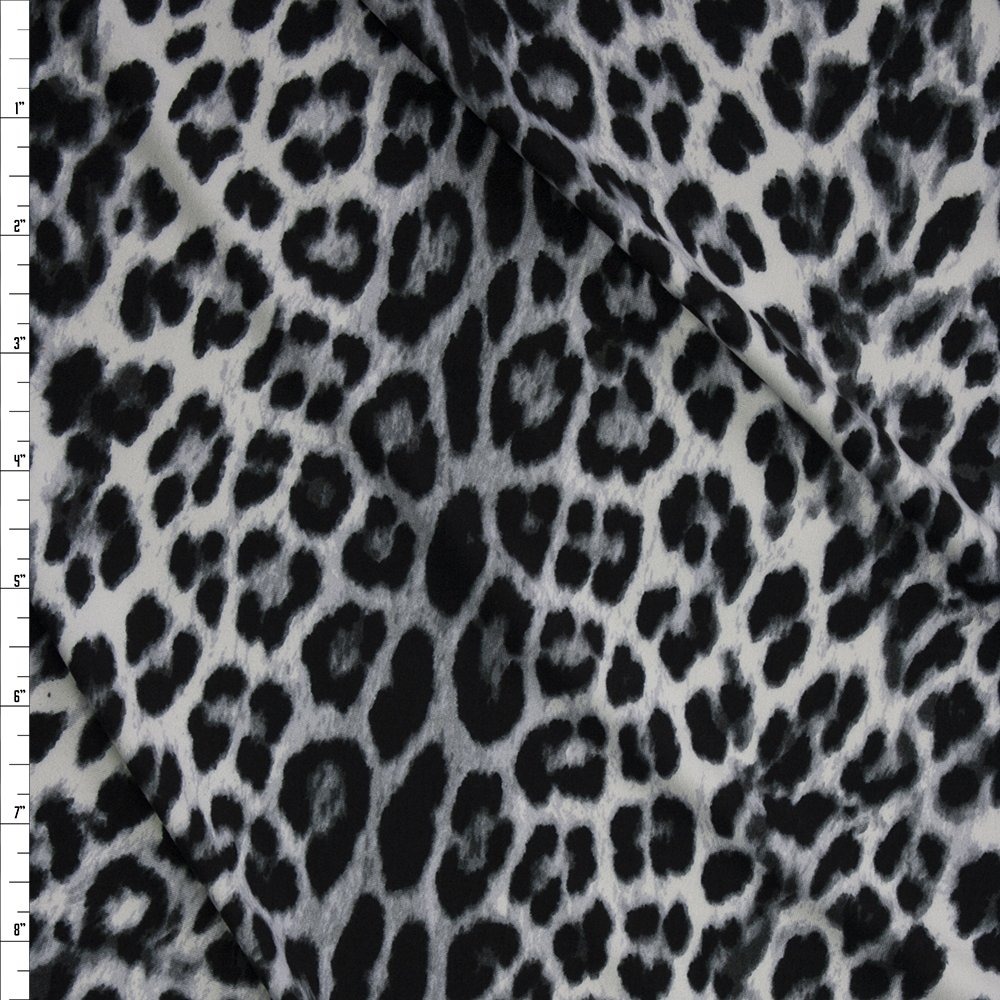 Grey and Black Leopard Print Double Brushed Poly/Spandex Knit Fabric By The Yard