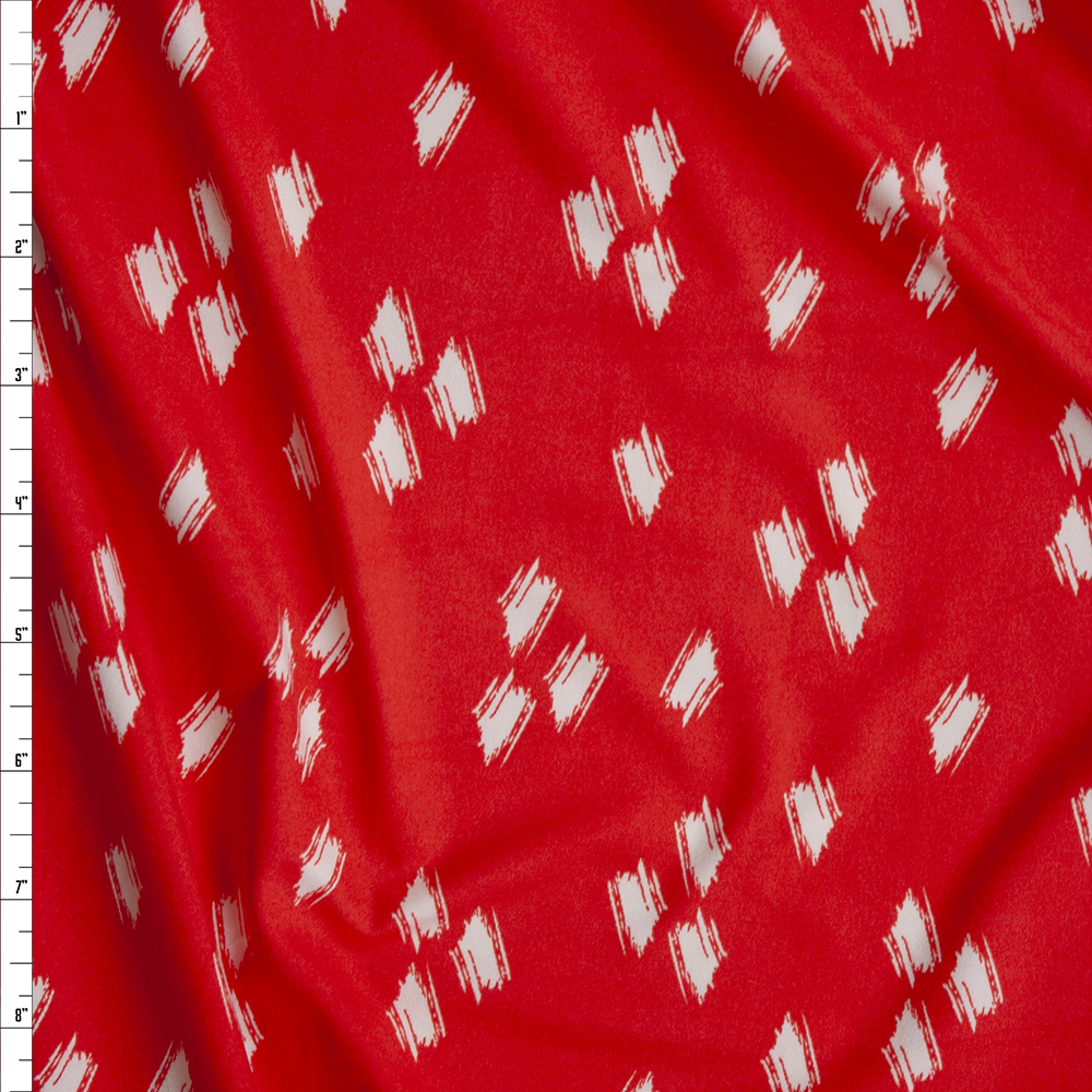 White on Red Streaked Dots Double Brushed Poly/Spandex Knit Fabric By The Yard