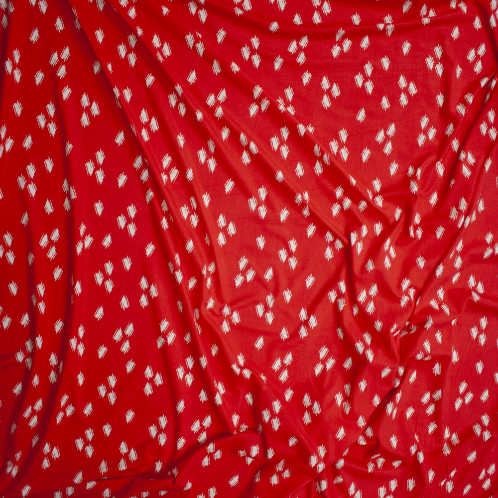 White on Red Streaked Dots Double Brushed Poly/Spandex Knit Fabric By The Yard - Wide shot