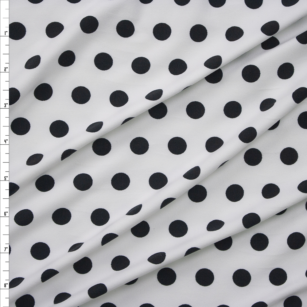 Black on White Half Inch Polka Dot Double Brushed Poly/Spandex Knit Fabric By The Yard