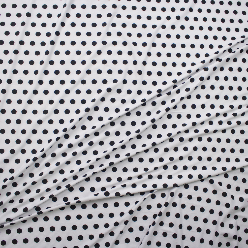Black on White Half Inch Polka Dot Double Brushed Poly/Spandex Knit Fabric By The Yard - Wide shot