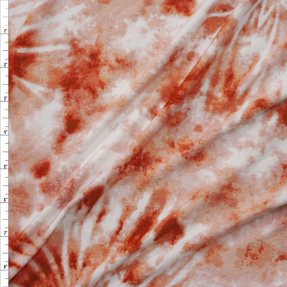 Orange and White Grunge Tie Dye Double Brushed Poly/Spandex Knit Fabric By The Yard