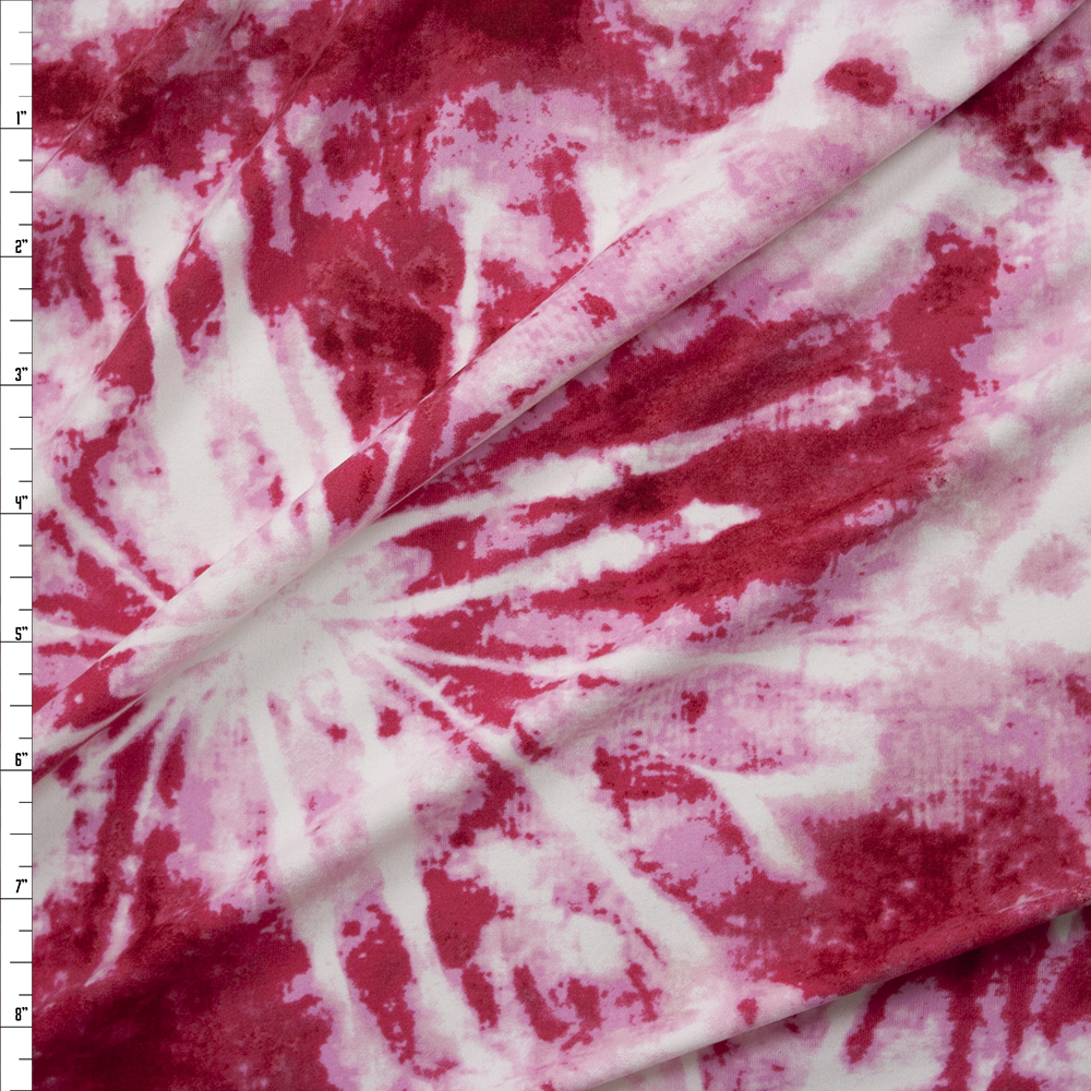 Hot Pink and White Grunge Tie Dye Double Brushed Poly/Spandex Knit Fabric By The Yard