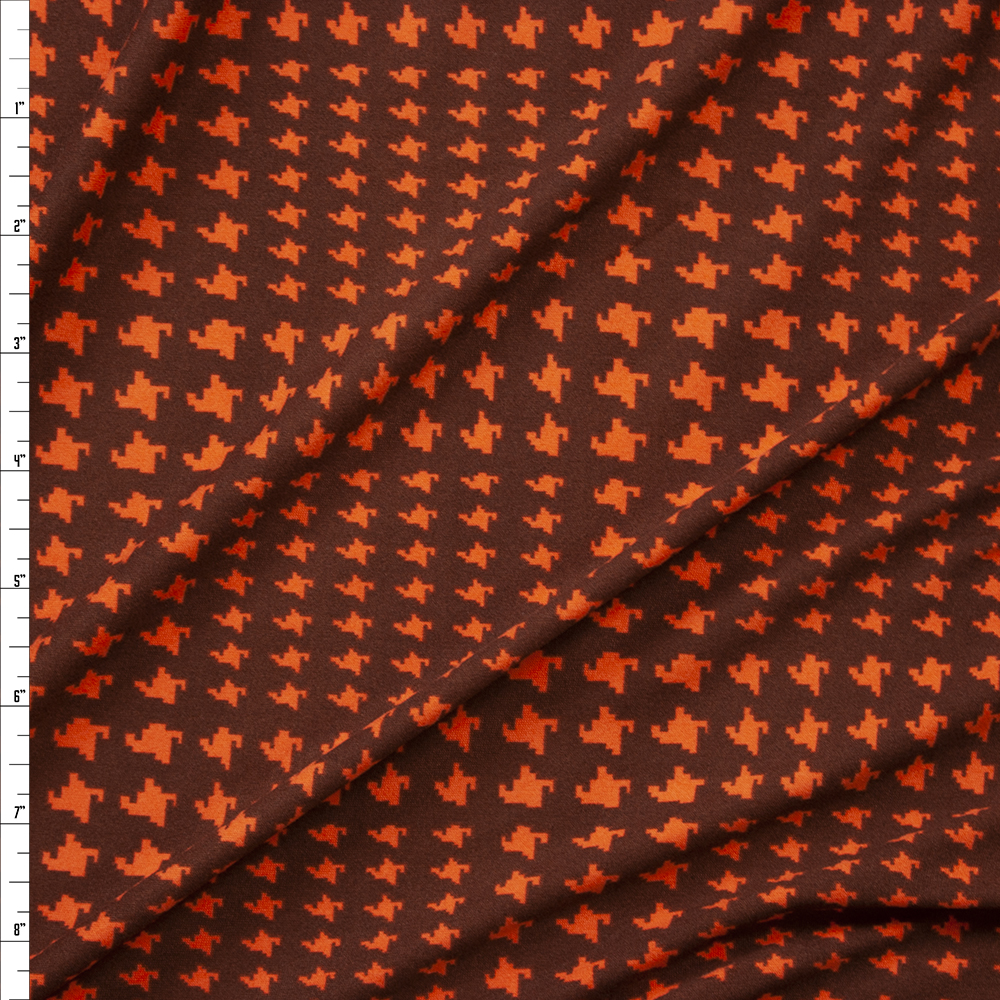 Orange and Brown Grunge Houndstooth Double Brushed Poly/Spandex Knit Fabric By The Yard