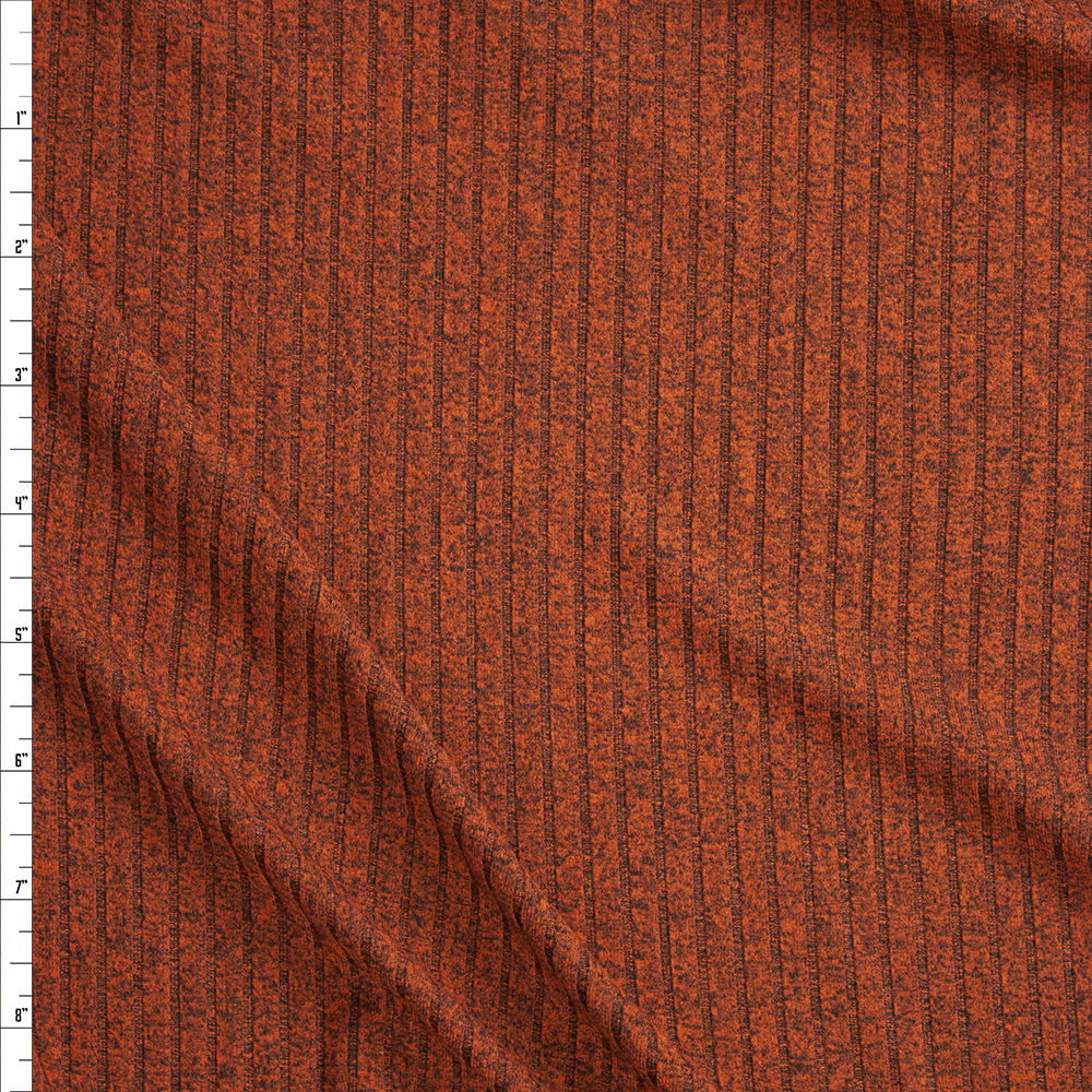 Burnt Orange Heather Brushed Ribbed Sweater Knit Fabric By The Yard