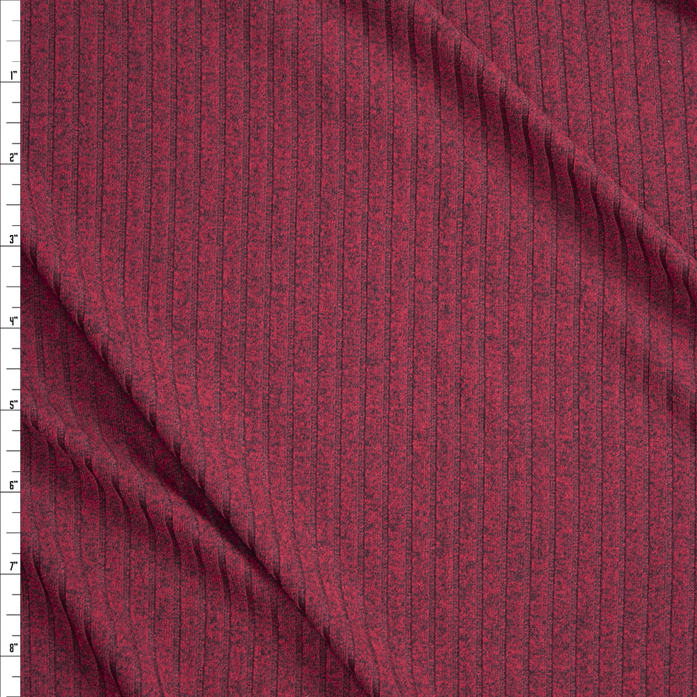 Burgundy  Heather Brushed Ribbed Sweater Knit Fabric By The Yard