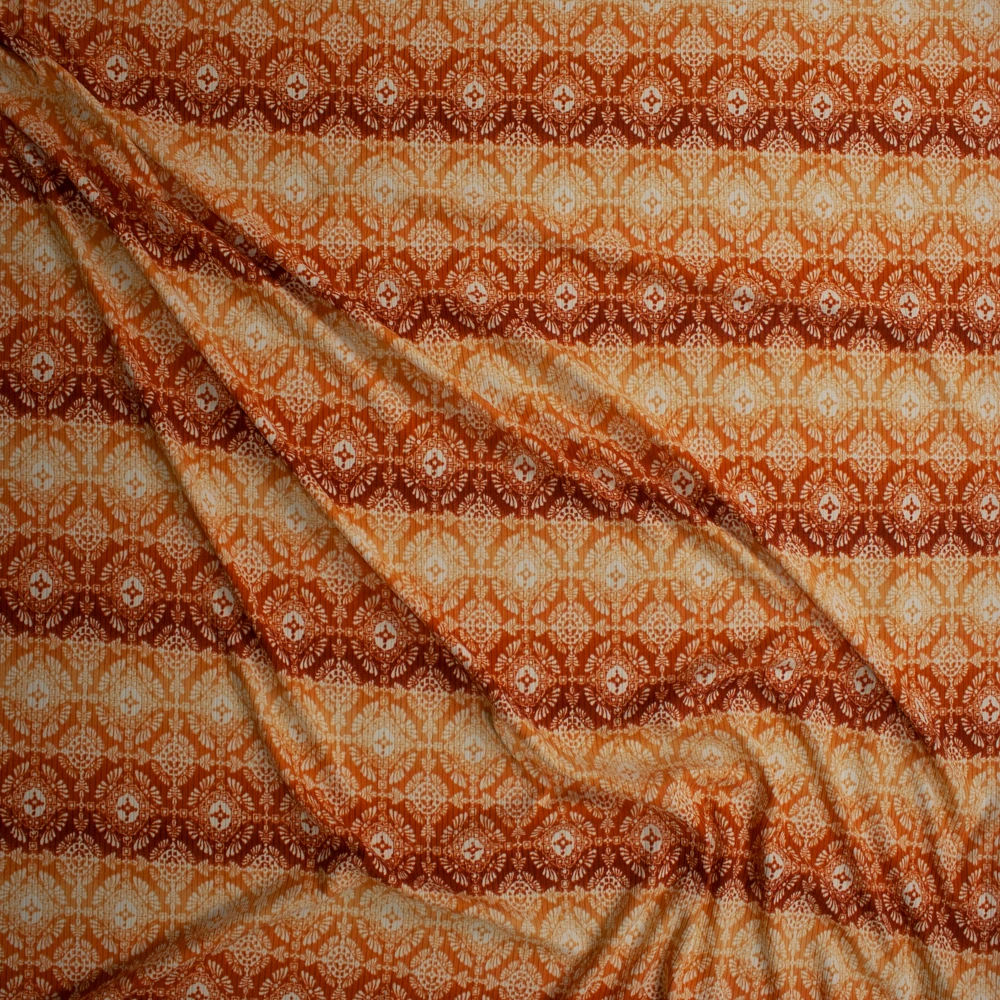 Rust and Yellow Ombre Medallion Print Mini Rib Sweater Knit Fabric By The Yard - Wide shot
