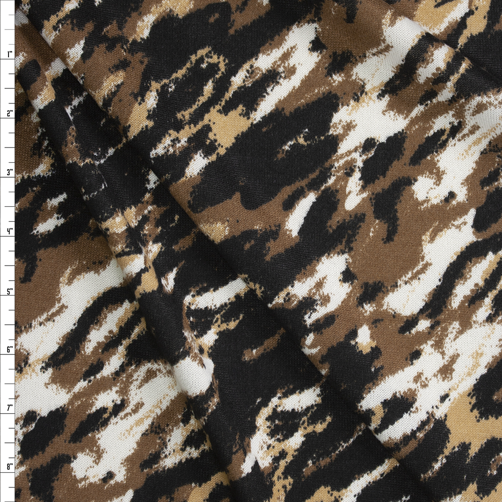 Brown, Tan, Black, and White Diagonal Streaks Hacci Knit Fabric By The Yard
