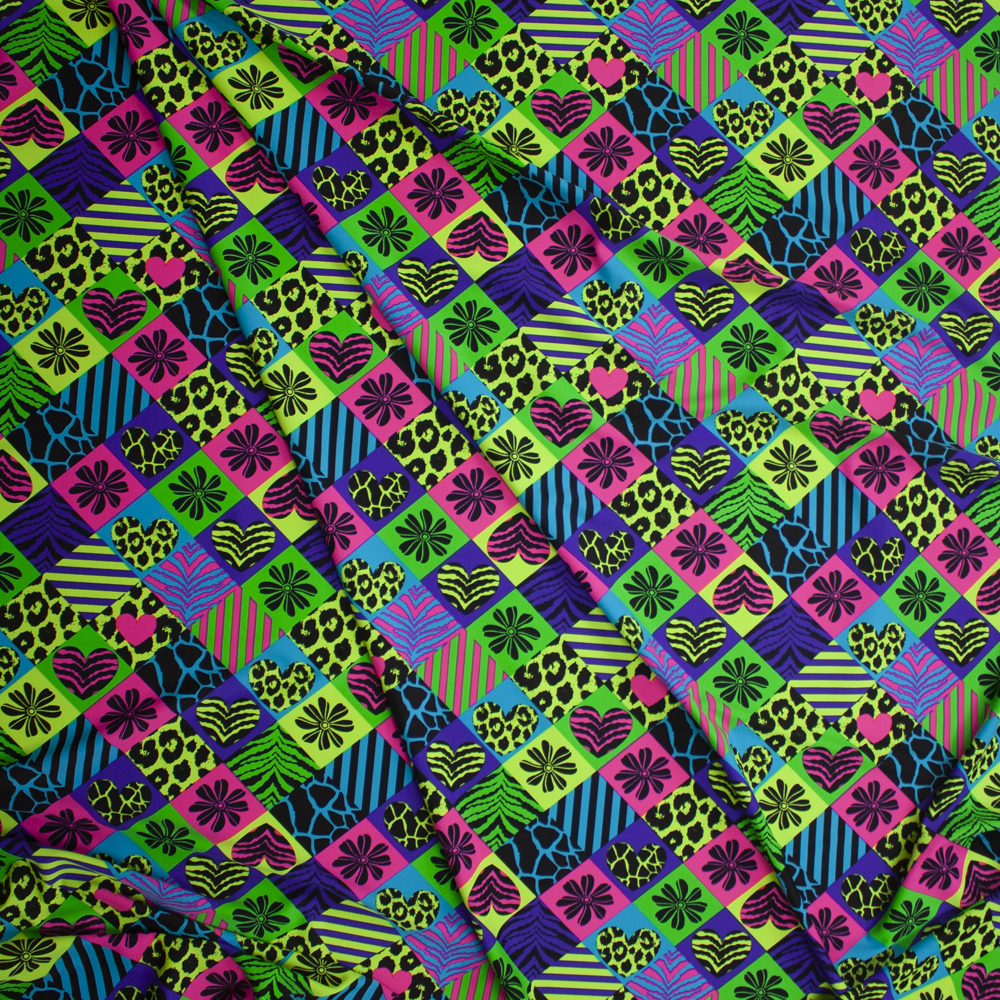 Neon Animal Diagonal Diamonds Nylon/Spandex Swim Knit Fabric By The Yard - Wide shot