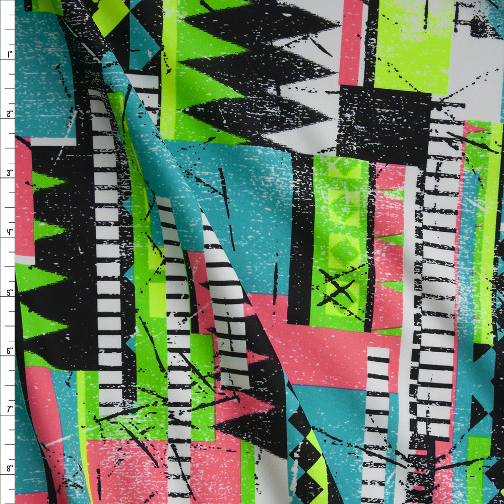 90’s Neon Geo Grunge Nylon/Spandex Swim Knit Fabric By The Yard