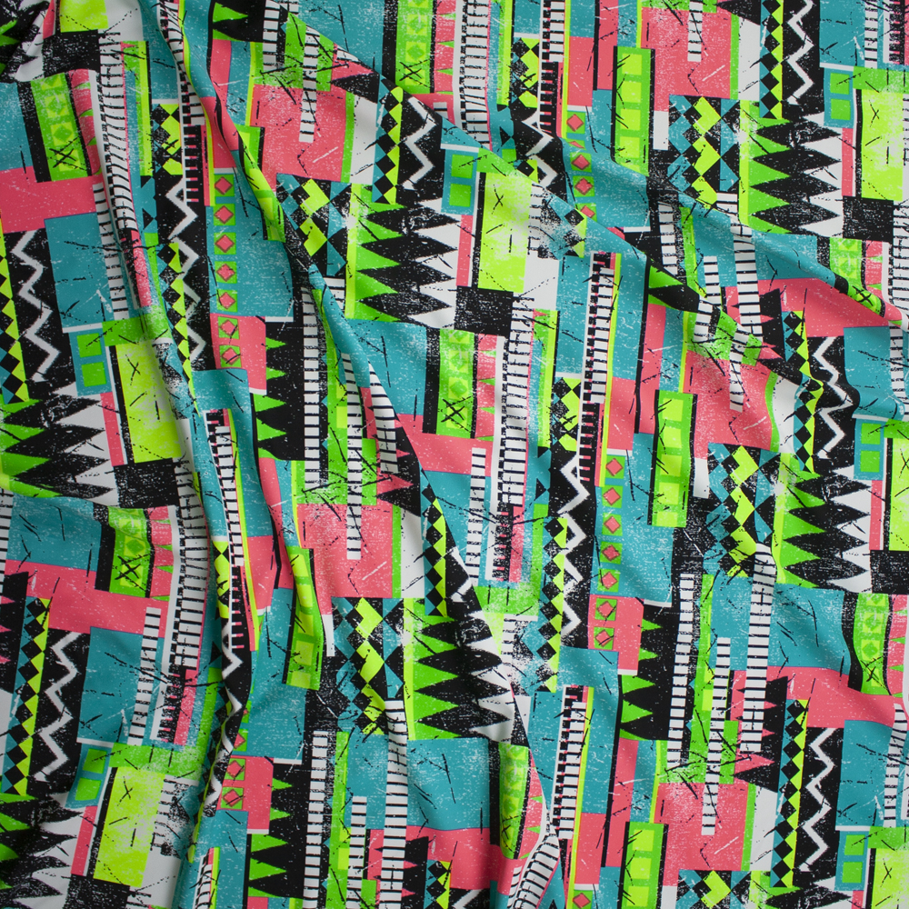 90’s Neon Geo Grunge Nylon/Spandex Swim Knit Fabric By The Yard - Wide shot