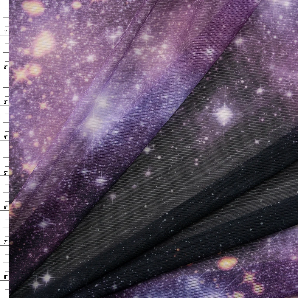 Purple Galaxy Designer Power Mesh Fabric By The Yard