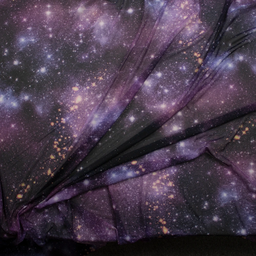 Purple Galaxy Designer Power Mesh Fabric By The Yard - Wide shot