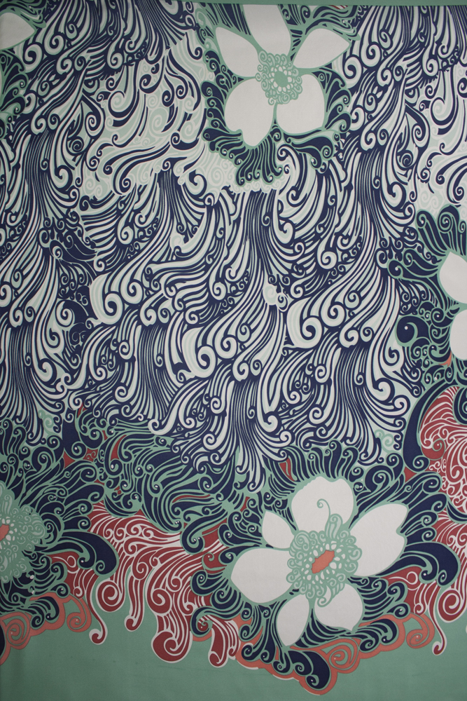 Waving Floral 46” Panel Print Designer Silk Jersey Knit Fabric By The Yard - Wide shot