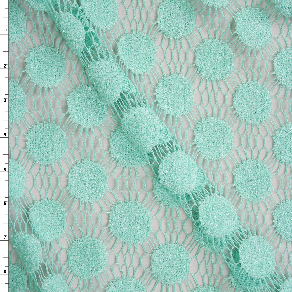 Mint Green Large Fuzzy Polka Dot Lace Fabric By The Yard